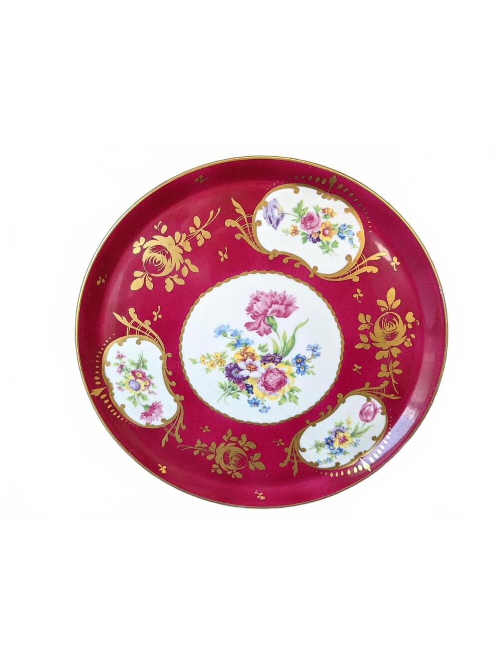 Limoges Serving Platter France | Floral Burgundy Porcelain Handmade True-vintage